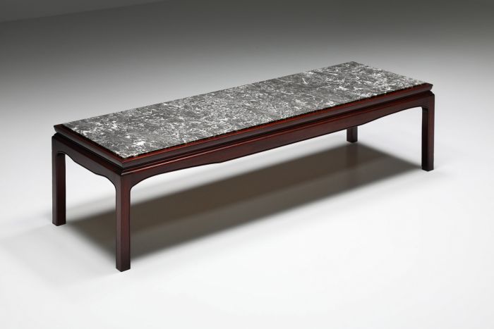 Art Deco De Coene Marble and Mahogany Coffee Table - 1950's