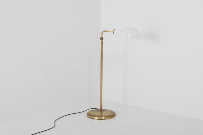 Brass & Porcelain Adjustable Hollywood Regency Floor Lamp - 1970s