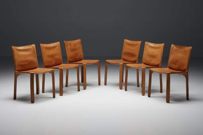 Mario Bellini Cab Cognac Leather Dining Chairs for Cassina - 1980's
