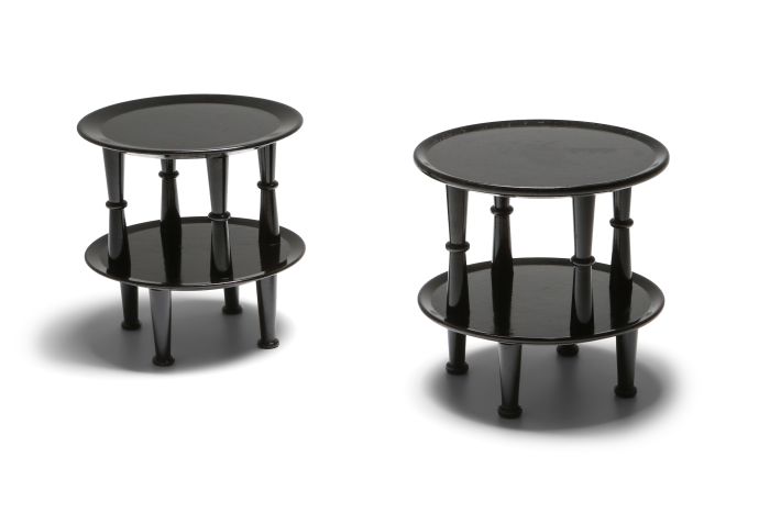 Black Lacquer post-modern Side Tables - 1970s