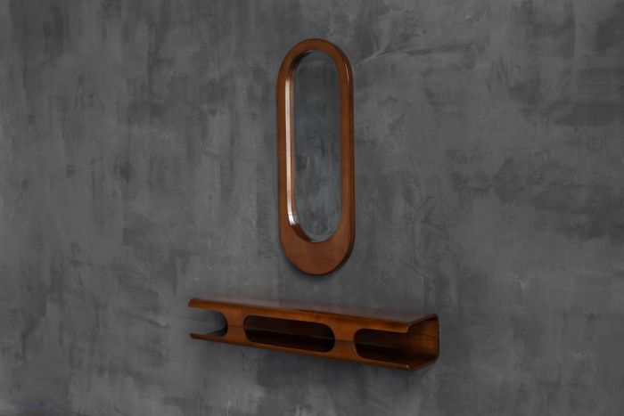 Mid-Century Modern Wall Shelf & Mirror Set, Italy - 1960s