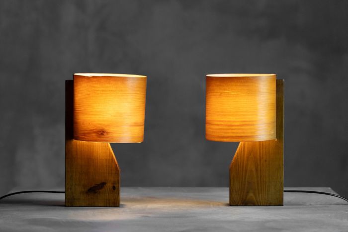 Mid-Century Veneer Table Lamps - 1960s
