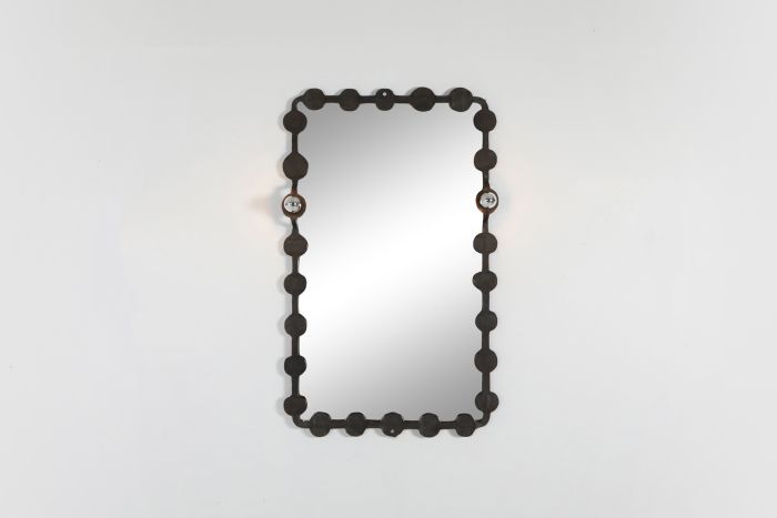 Brutalist Mirror with Lights Atelier Français - 1970's