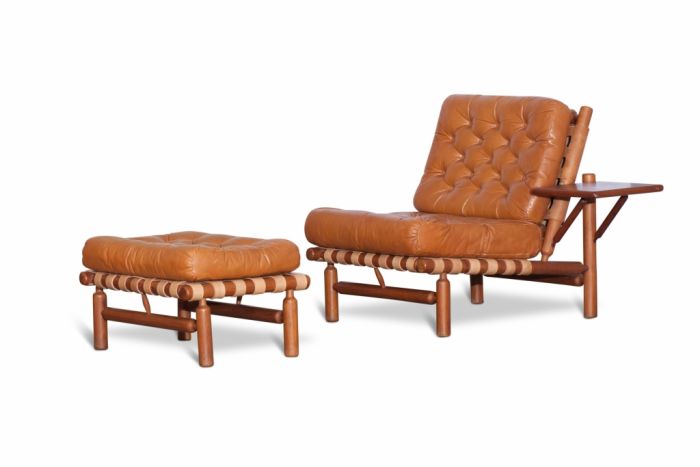 Cognac Leather And Wood Lounge Chair And Ottoman, Ilmari Tapiovaara - 1958
