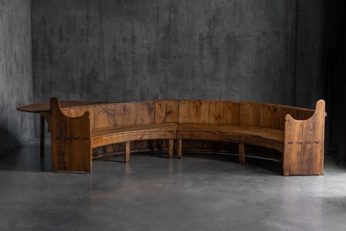 Monumental Catalan Curved Escó with Folding Table, Spain - Late 20th Century