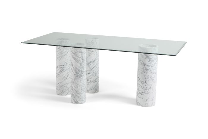 Carrara 'Collonato' Table with Glass Top in the Style of Mario Bellini - 1990s