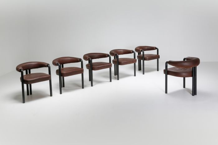 De Sede dining chairs by Nienkamper in brown leather and black tubular steel - 1960s