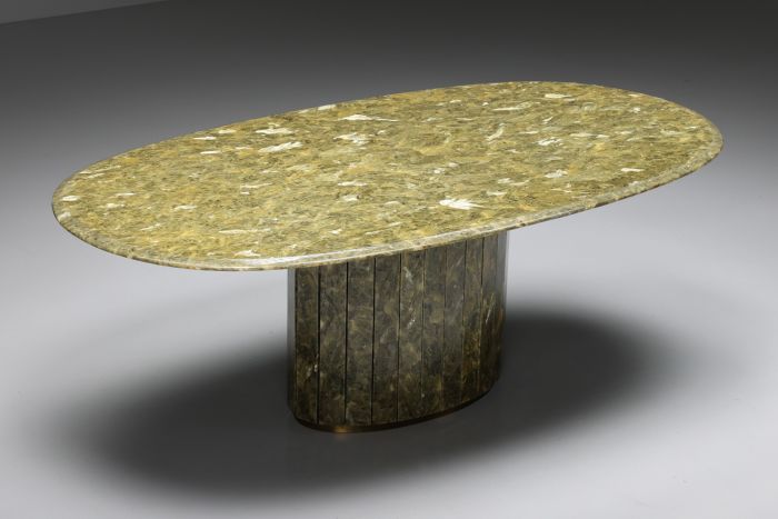 Jean Charles Onyx and Gold Leaf Marble and Brass Dining Table - 1970's