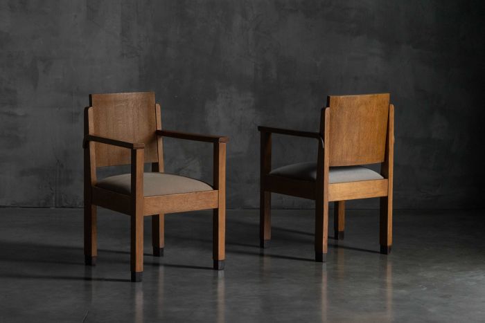 Amsterdam School Art Deco Oak Armchairs, Netherlands - 1920s