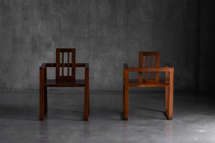 Pair of Rationalist Wooden Armchairs, Italy - 1930s