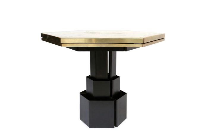 Brass Etched Hexagonal Table, Christian Heckscher - 1980s