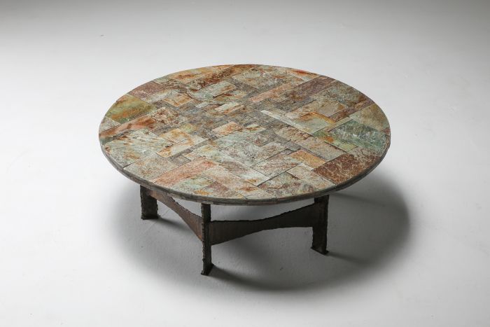 Pia Manu Round Slate Mosaic Coffee Table - 1970's
