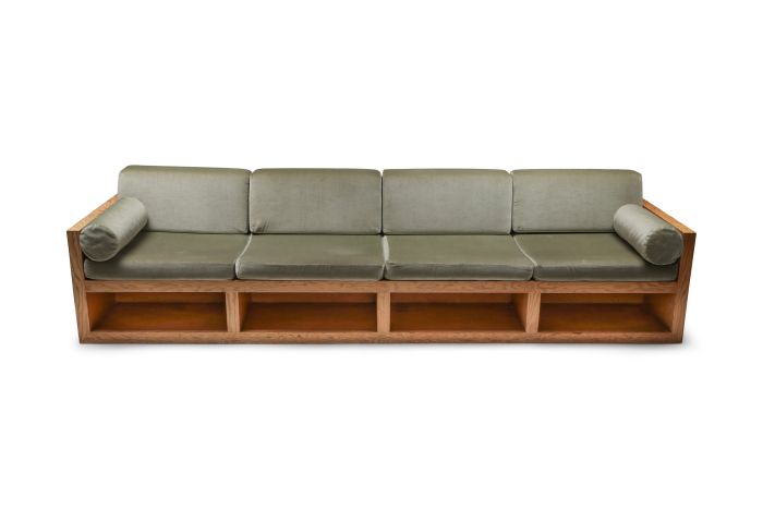 Mid-century modern sofa in pitch pine and velvet - 1960's
