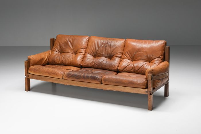 Pierre Chapo S32 Elm & Leather Sofa - 1970's