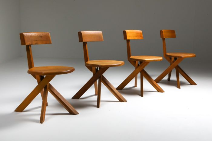 Chapo 'S34' Dining Chairs in Solid Elm - 1960's