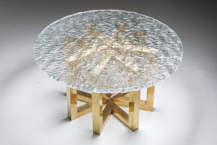 Brass and Cast Glass Round Dining Table by Ettore Gino Poli for Poliarte - 1970s