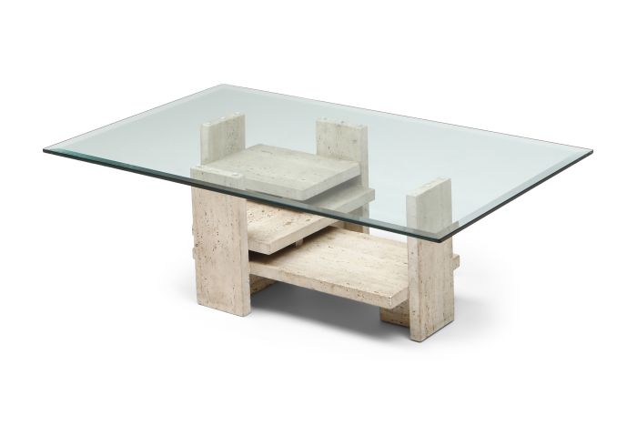Travertine Postmodern Coffee Table - 1970s