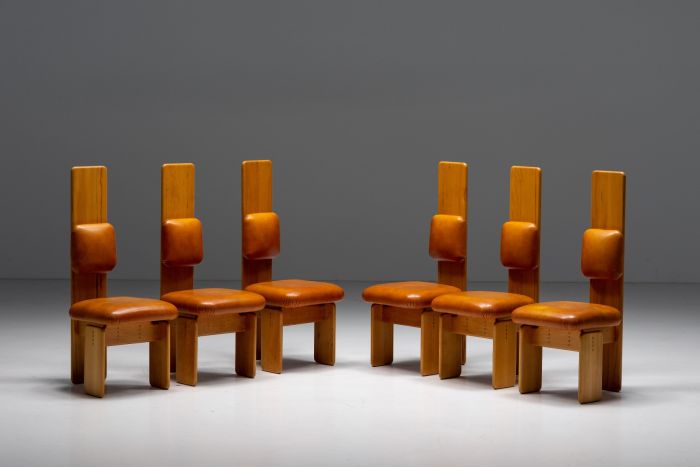 Beech and Leather Dining Chairs by Mario Marenco - 1970's