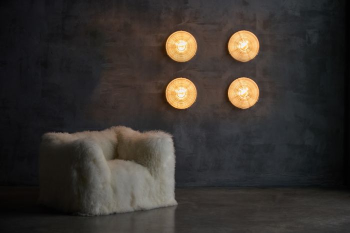 Ribbed Glass Wall Lights in the Manner of Mario Bellini, Italy - 1960s