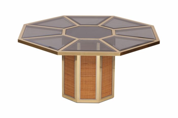 Italian Glam Brass And Glass Octagonal Dining Table, Romeo Rega - 1970s