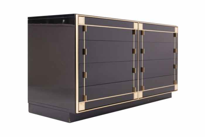 Black Lacquer And Brass Drawer Cabinet, Pierre Cardin - 1980s 