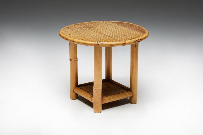 Round Bamboo Side Table - 1970s