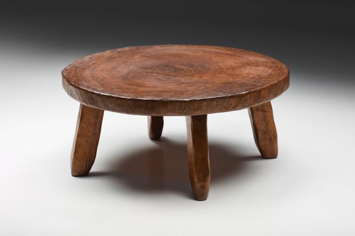 Rustic Wabi-Sabi Round Wooden Coffee Table - 1950's