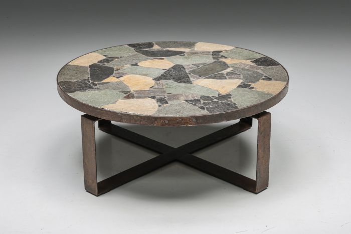 Round Mosaic Stone Coffee Table - 1950's