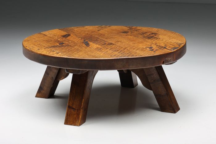 Round Wabi-Sabi Rustic Coffee Table - 1940s
