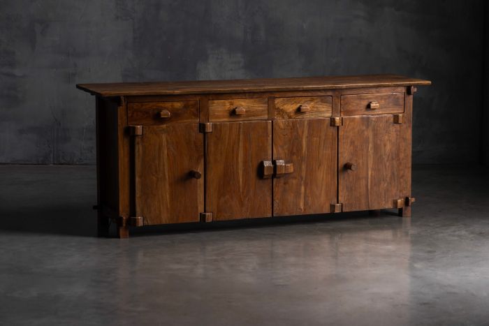 Rustic Brutalist Elm Enfilade, Europe - Mid-20th Century