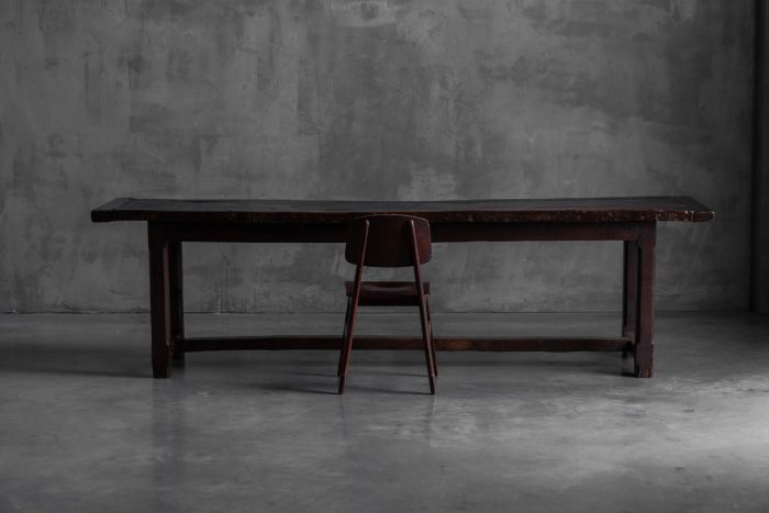Rustic Brutalist Farm Table in Solid Oak, France - Early 20th Century