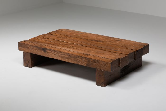 Rustic Modern Rectangular Coffee Table in Solid Oak - 1960's