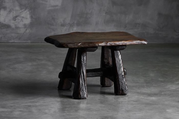 Rustic Hand-Carved Side Table, France – 19th Century