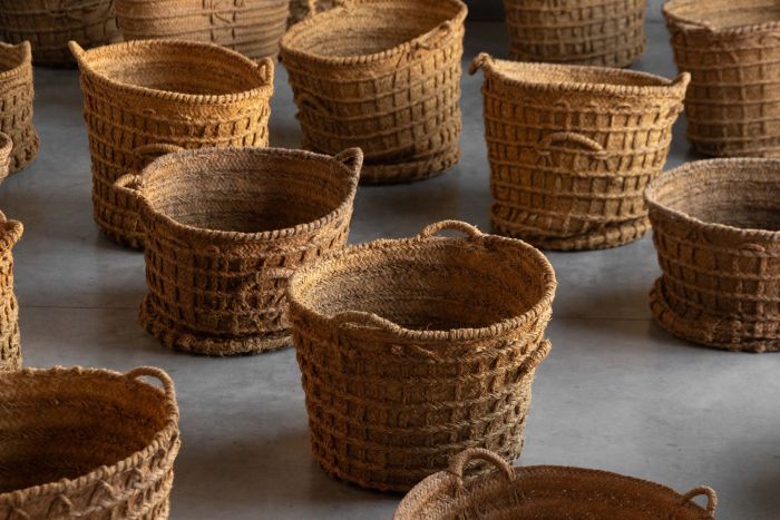 Rustic Handwoven Oversized Baskets - Early 20th Century