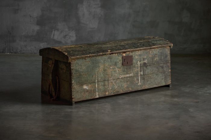 Rustic Painted Pine Storage Chest, France – Early 20th Century
