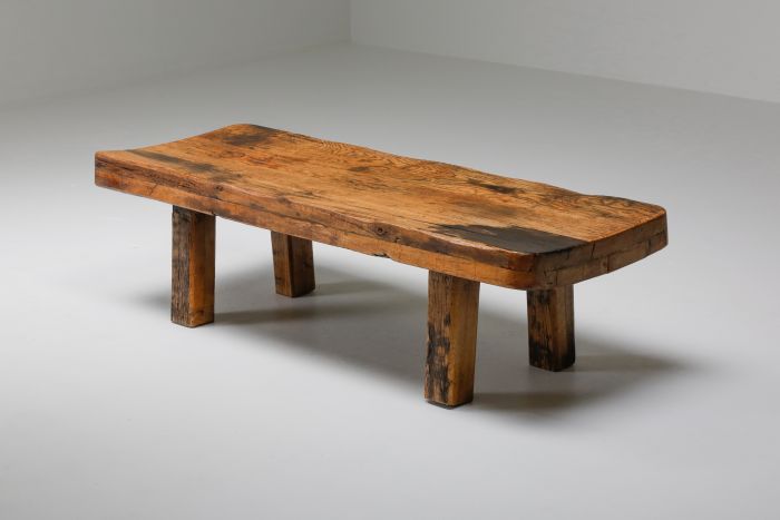 Rustic Modern Oak Bench Coffee Table Wabi Sabi Zen - 1960's
