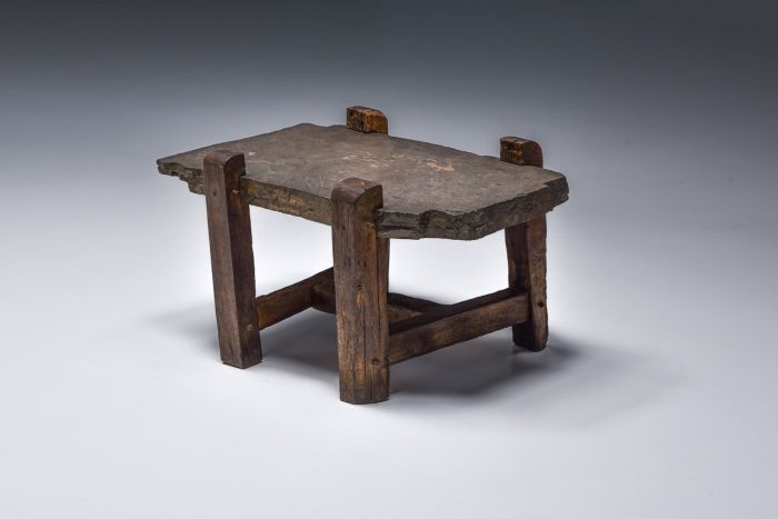 Rustic Wabi Sabi Coffee Table With Stone Top - 1910's