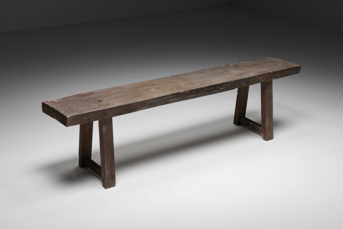 Rustic Wabi Sabi Dark Wood Bench - 1950's