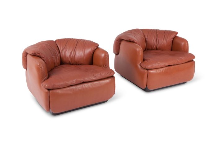 Leather Club Chairs For Saporiti, Alberto Rosselli - 1970s