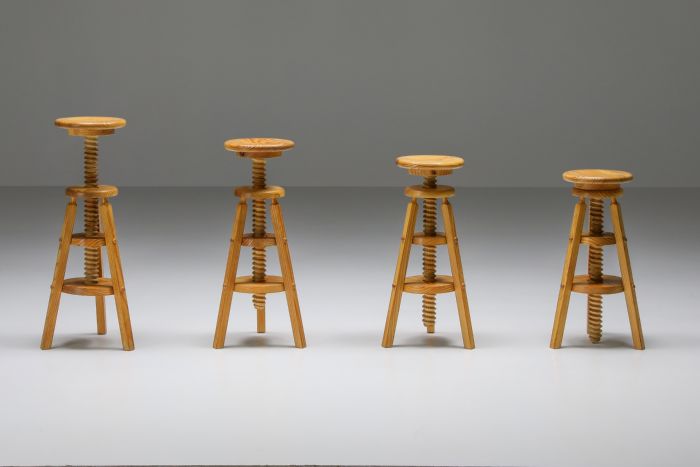 Scandinavian Adjustable Architect Set of Stools In Pine - 1950's