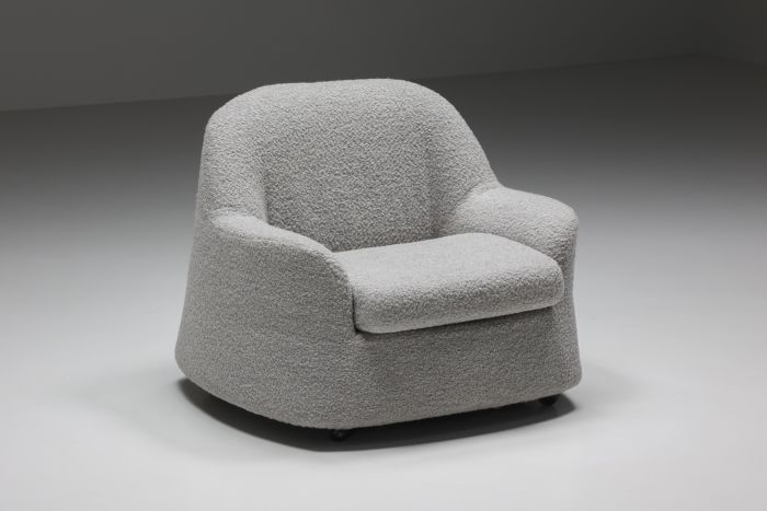 Afra & Tobia Scarpa Lounge Chair in Grey Bouclé Wool - 1960s