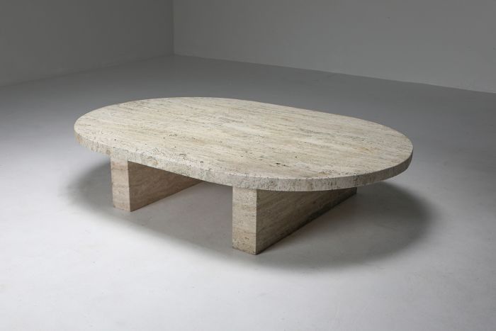 Travertine Oval Coffee Table - 1970's