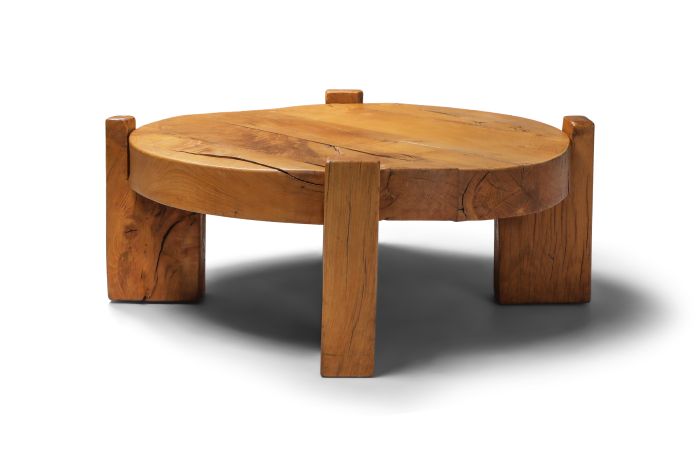 Solid Oak Round Coffee Table - 1960s