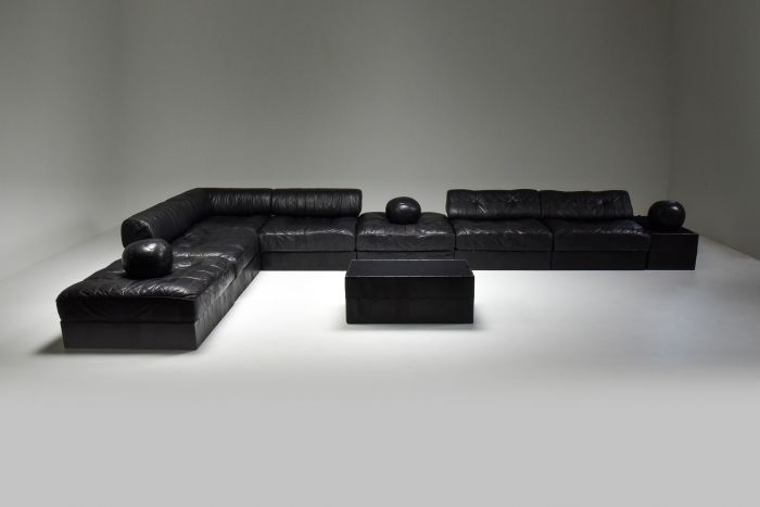 Mid-Century Modern De Sede Modular and Sectional Patchwork Sofa in Black Leather - 1970's