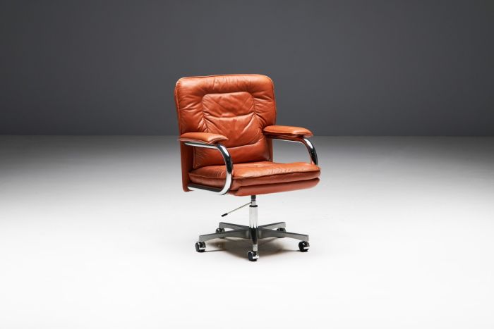 Cognac Leather Office Chair by Guido Faleschini for Mariani - 1970s