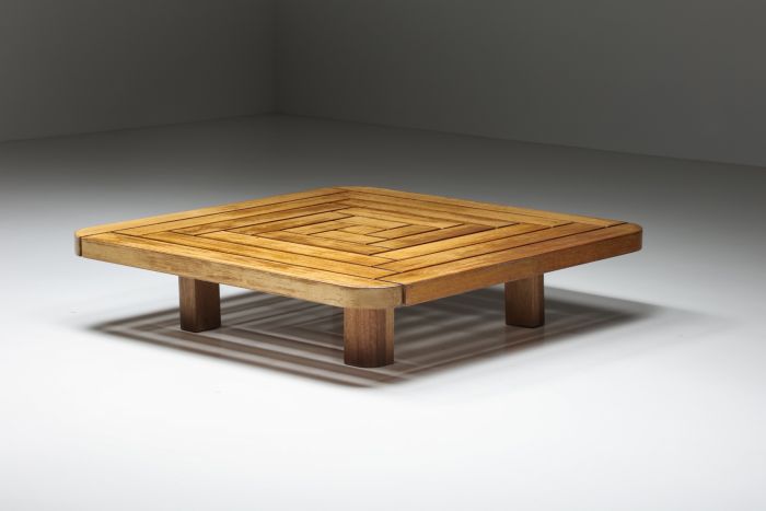 Rustic Square Wooden Coffee Table - 1960's