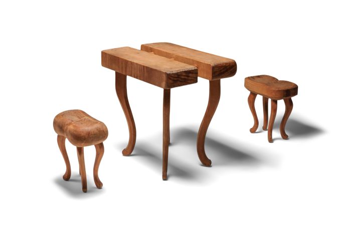Rustic Wabi Sabi Set Table and Stools - 1940s