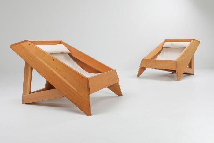 Italian Lounge Chairs in Pine with Sling Seat - 1960s