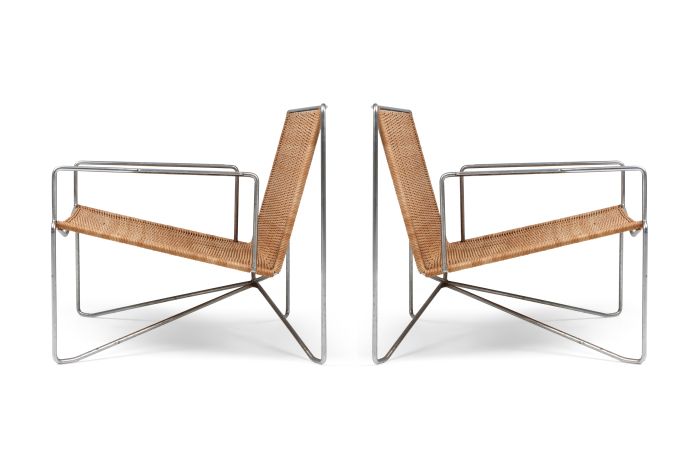 Rattan & Steel Armchairs By Gelderland - 1964