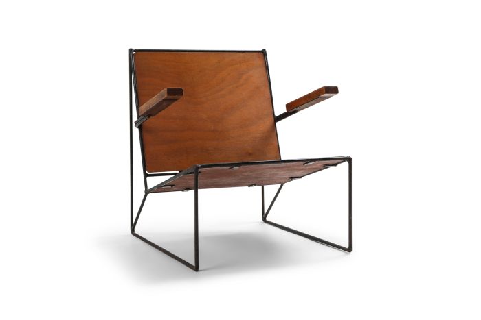 Minimalist Modernist Lounge Chair Atelier Belge in Teak and Metal - 1950's